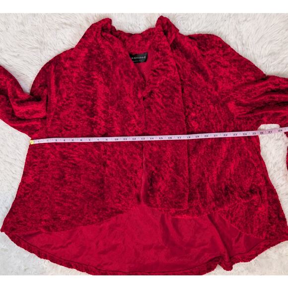 Connected Apparel Red Crushed Velvet Open Front Cardigan Jacket - Picture 5 of 12
